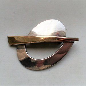 Vintage Designer Modernist 10K Yellow Gold Sterling Silver 925 Brooch Pin